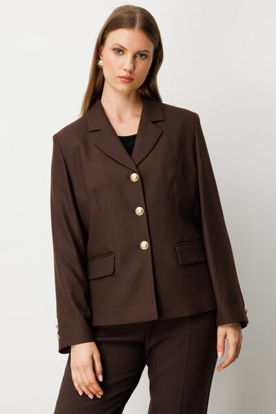 Ekol Women's Plus Size Jacket with Flap Pockets 5549 Brown