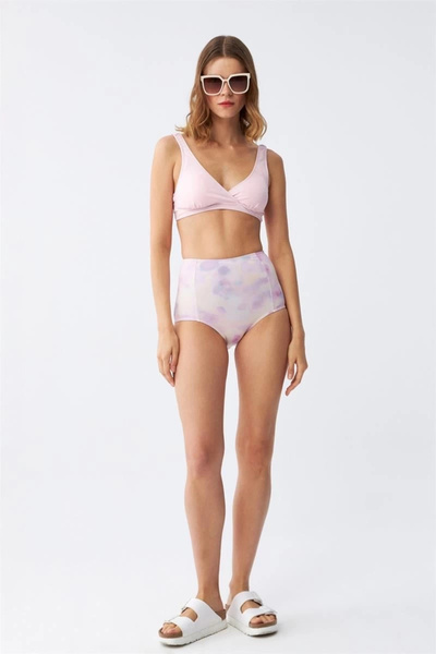 alfa expres Clothing Women's Pink Padded Top and Pastel Pattern High Waist Bikini Set