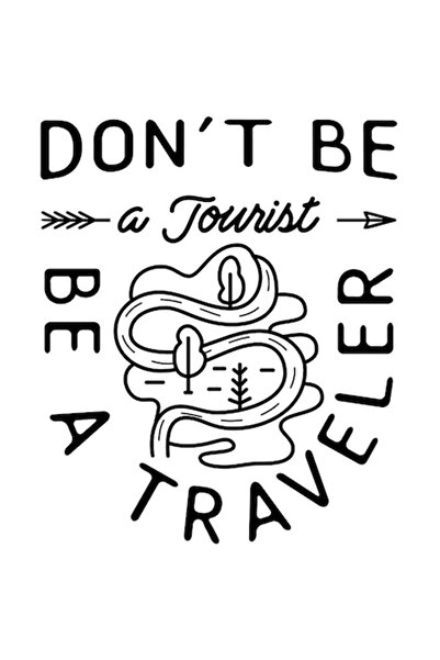 OEM Autocolant „Don't Be A Tourist Be A Traveler”, traseu montan, negru cu bo...
