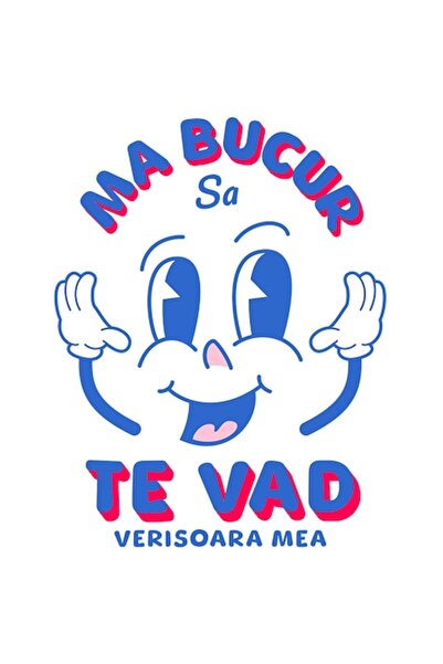 OEM Autocolant - Față veselă de desene animate cu textul românesc „Mă bucur s...