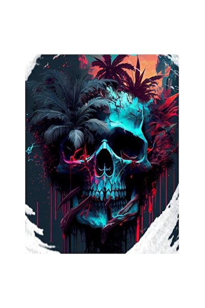 OEM Autocolant din vinil PVC multicolor cu craniu și junglă, bordură albă, 28 cm