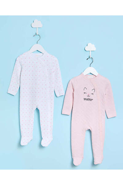 REDTAG طقم نوم جاكار باللونين الوردي الفاتح والأبيض (قطعتان)