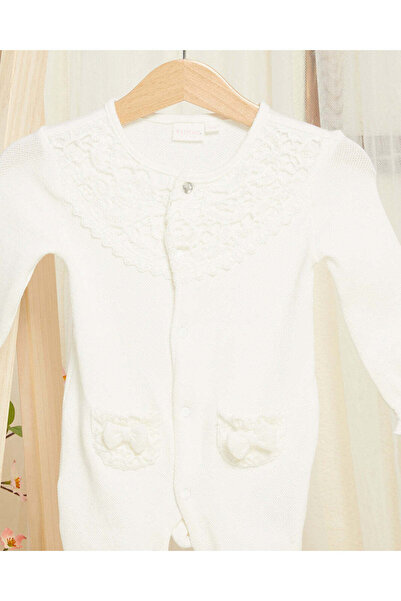 REDTAG Baby White Lace Embellished Sleepsuit