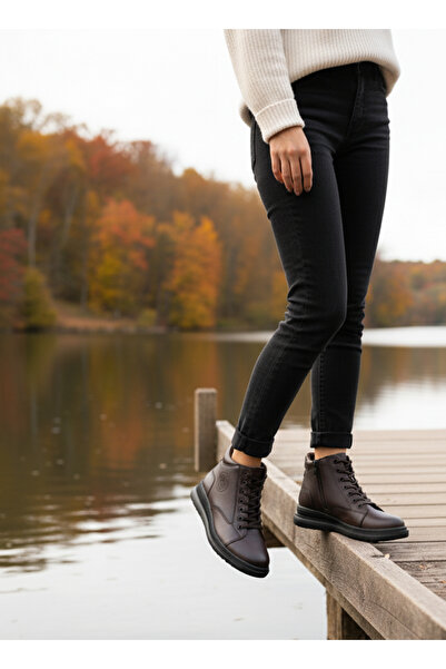 StWenn Γνήσιο δέρμα Comfort Lace Zipper Μαλακό δέρμα με επίπεδη σόλα Casual γυναικείες μπότες