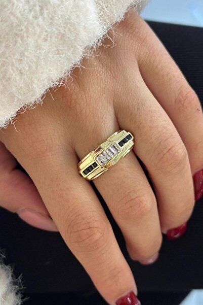 TAKIŞTIR خاتم قابل للتعديل بتفاصيل حجر ذهبي اللون