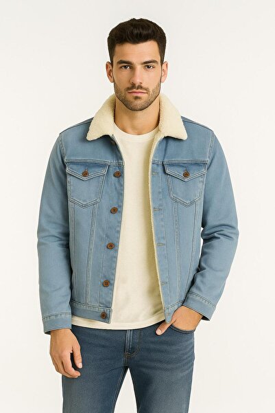 FABİO CASSANİ Zbd Men's Slim Fit Shearling Denim Jacket - 7432