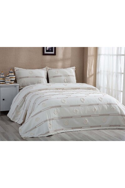 Storish Perissa Çift Kişilik Yatak Örtüsü Seti Krem