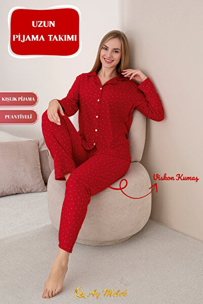 AYMELEK Women's Pajama Set Patterned Cotton Polo Neck Set