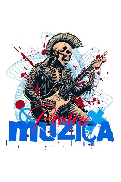 OEM Autocolant schelet uman cu jachetă de piele și chitară electrică, muzică ...