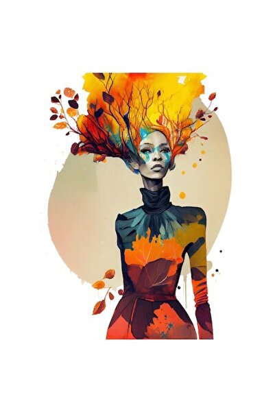 OEM Autocolant portret „Zeița toamnei”, păr cu frunze, vinil PVC multicolor 2...