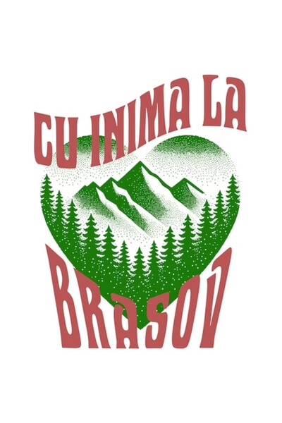 OEM Autocolant inimă verde cu vedere la pădurea montană – „Cu inimă în Brașov...