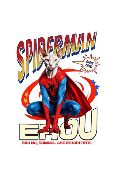 OEM Autocolant — Pisică Sphynx în costum de Spider-Man cu pelerină, vinil PVC...