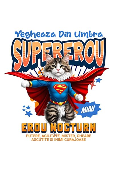 OEM Autocolant Ragdoll Cat – Costum SuperMan cu pelerină, vinil PVC, 10 cm