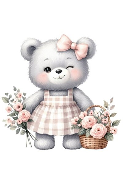 OEM Αυτοκόλλητο με εικονογράφηση αρκούδας — κλείνει το μάτι, φιόγκος, καλάθι ...