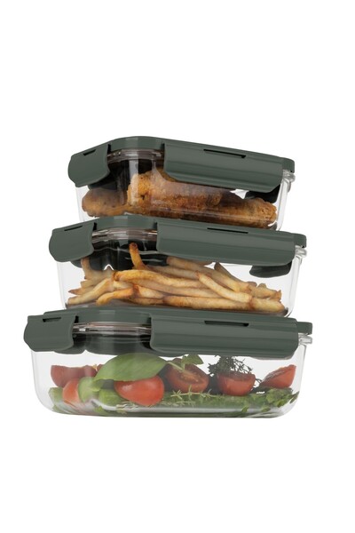Berlinger Haus Set of 3 food containers with lids, BH 8791, Matte Green Collection -