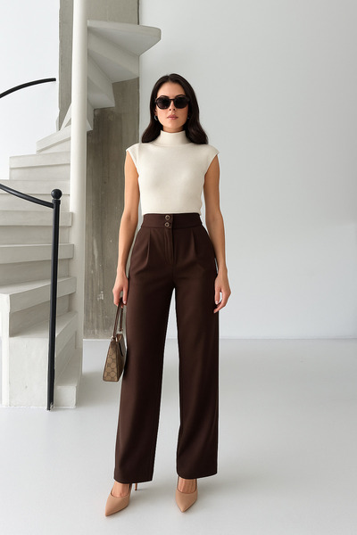 BEGBOR LİNGERİE Women's Brown High Waist Palazzo Pants – Wide Leg Stylish Office & Casual Model
