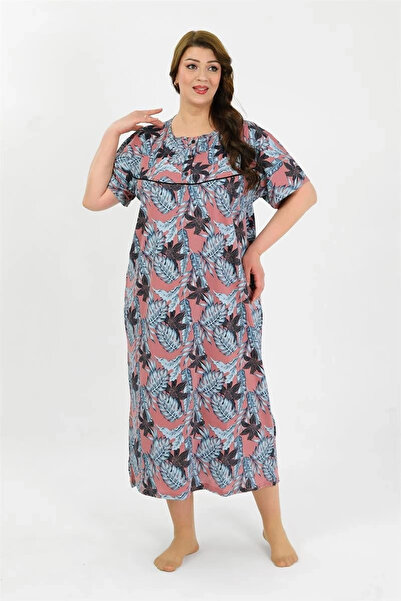 alfa expres Clothing Women's Plus Size Short Sleeve Salmon Mother Nightgown