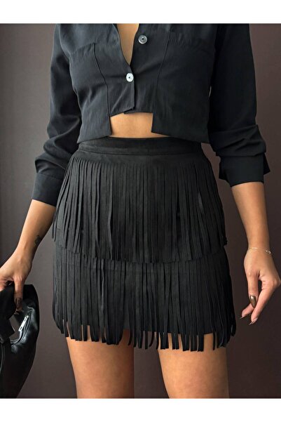 BRGCLOTHING Suede Tassle Suede Skirt