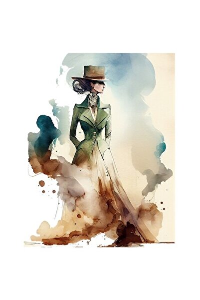 OEM Autocolant - Siluetă feminină privind lateral, pălărie verde și ținută ve...