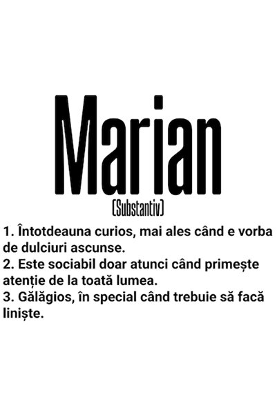 OEM Autocolant cu numele „Marian” — Mesaj amuzant: Curios, Sociabil, Gălăgios...