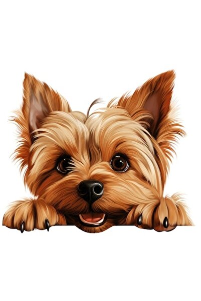 OEM Autocolant cățeluș jucăuș, ilustrație maro, bordură albă, vinil PVC, 28 cm