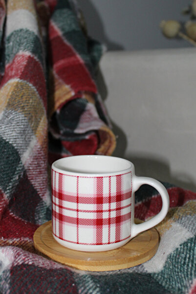 Inspire Ceramic Red Plaid Printed Cup Mug