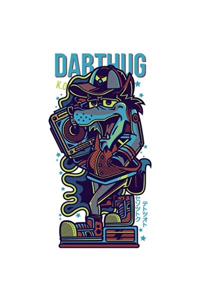 OEM Αυτοκόλλητο - Σκύλος γκάνγκστερ με κουκούλα και boombox, κείμενο «Darthug...