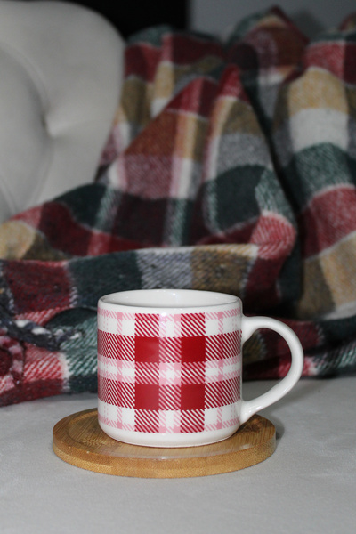 Inspire Ceramic Red Plaid Printed Mug Cup