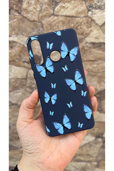 Vip Case Huawei P30 Lite Uyumlu Mavi Kelebek Desenli Silikon Darbe Emici Klasik Korumalı Rubber Kılıf