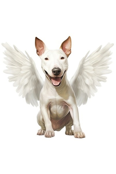 OEM Autocolant câine alb fericit cu aripi albe, vinil PVC, 28 cm, bordură albă