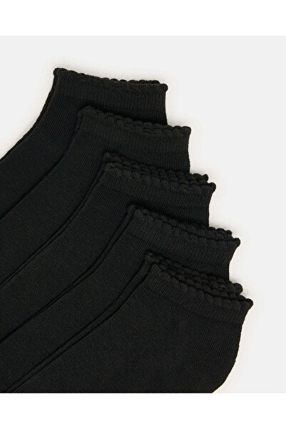 REDTAG Senior Girls Black Low Ankle Socks With Scallop Welt Edge (5 Pairs)