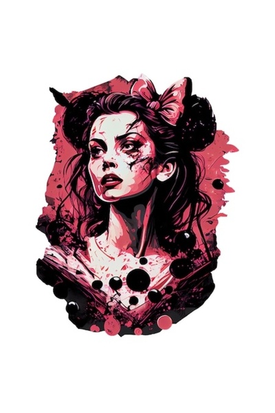 OEM Autocolant portret fată cu cicatrici, fundă roz, păr șaten, multicolor, v...