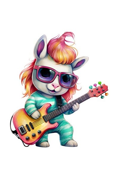 OEM Autocolant iepure rocker cântând la chitară, vinil PVC cu bordură albă, 2...