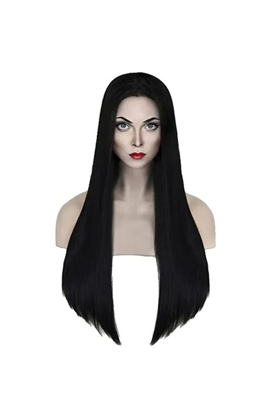 zola Morticia Addams synthetic hair wig, long hair, universal size, 80 cm, black