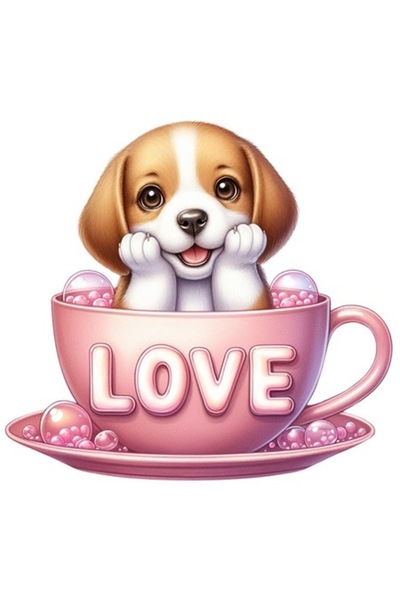 OEM Autocolant cu un cățeluș vesel stând într-o cană, ilustrație, cafea, mesa...