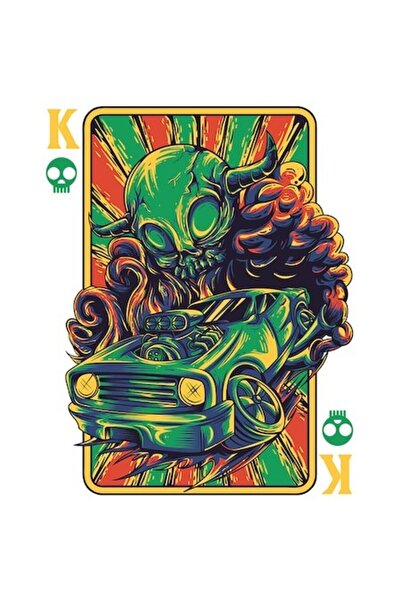 OEM Autocolant carte de joc K craniu, mașină de curse, fum, craniu de diavol ...
