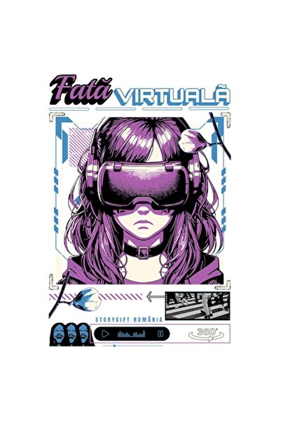 OEM Autocolant adeziv - Fată virtuală în stil anime cu ochelari VR, bordură a...