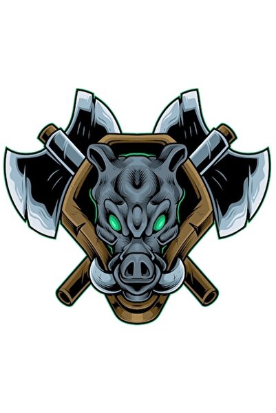 OEM Autocolant cu cap de mistreț, topoare, scut, trofeu, vânătoare, margini a...