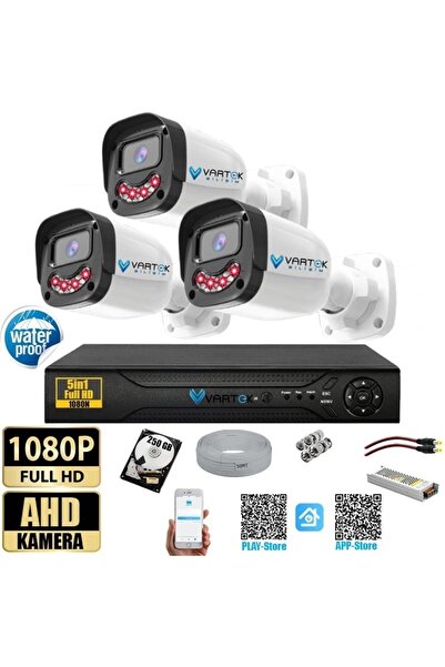 VARTEK BİLİŞİM 3 Kameralı 250GB-5MP Gece Görüşlü Gülen Yüz 1080P FULLHD Kamer...