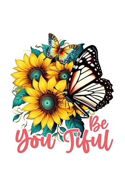 OEM Αυτοκόλλητο "Be You Tiful" - Πεταλούδες Ηλίανθου, Λευκό Περίγραμμα, Βινύλ...
