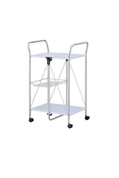Saban Beyaz, Katlanabilir Tekerlekli Metal Raflı Servis Arabası