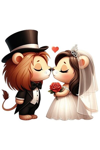 OEM Αυτοκόλλητο - λέαινα και λιοντάρι σε γάμο, λευκό περίγραμμα, βινύλιο PVC,...