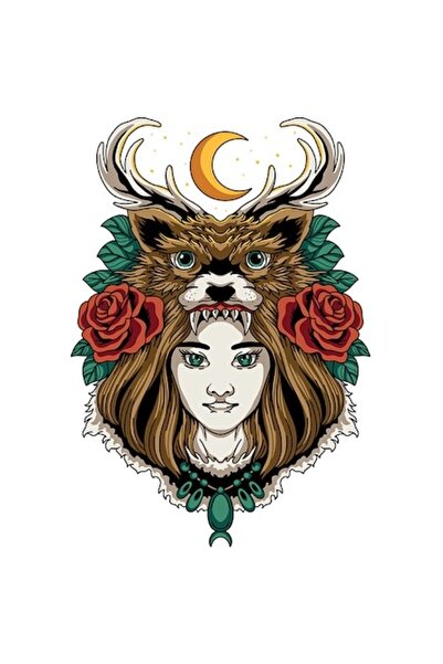 OEM Autocolant cu lună, trandafiri, cerb, față, margini albe, vinil PVC 10 cm