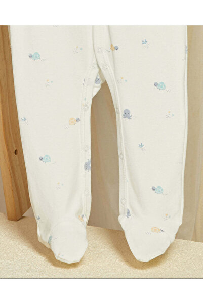 REDTAG Baby White Turtle Allover Print Sleepsuit