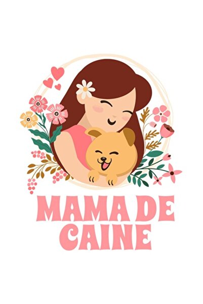 OEM Autocolant — Femeie și câine, ramă cu crenguță și flori colorate, „Mamă d...