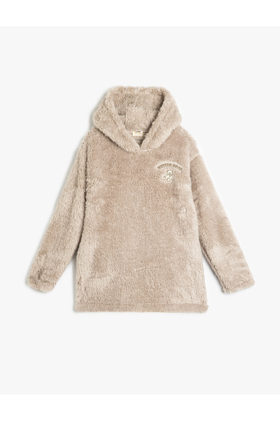 Koton Long Sleeve Pocket Detailed Plush Hooded Dressing Gown