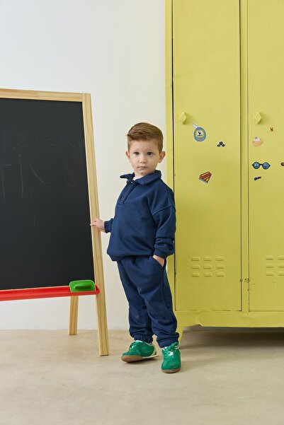 Tics Polo Neck Sweat Suit - Indigo