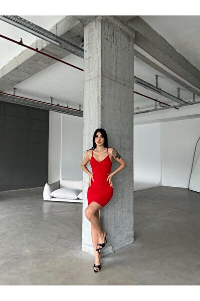 Modafeminen Low-Cut Mini Crepe Dress 581789 Red