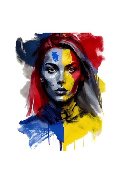 OEM Autocolant - Pictură portret cu steagul românesc, brunetă, multicolor, ma...