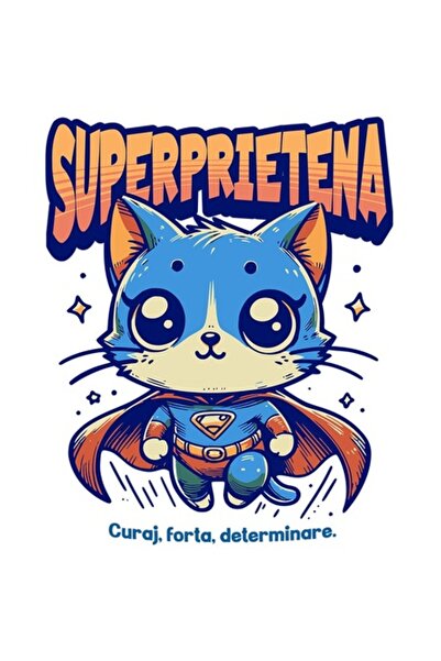 OEM Autocolant „Super Prieten, Supererou, Pisică Zburătoare” cu margini albe,...